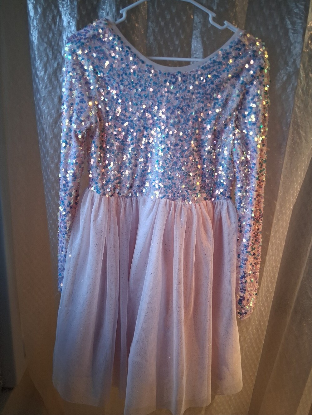 Cat & Jack Pink Sequin Long-Sleeve Tulle Dress Sz XL 14/16 Preowned